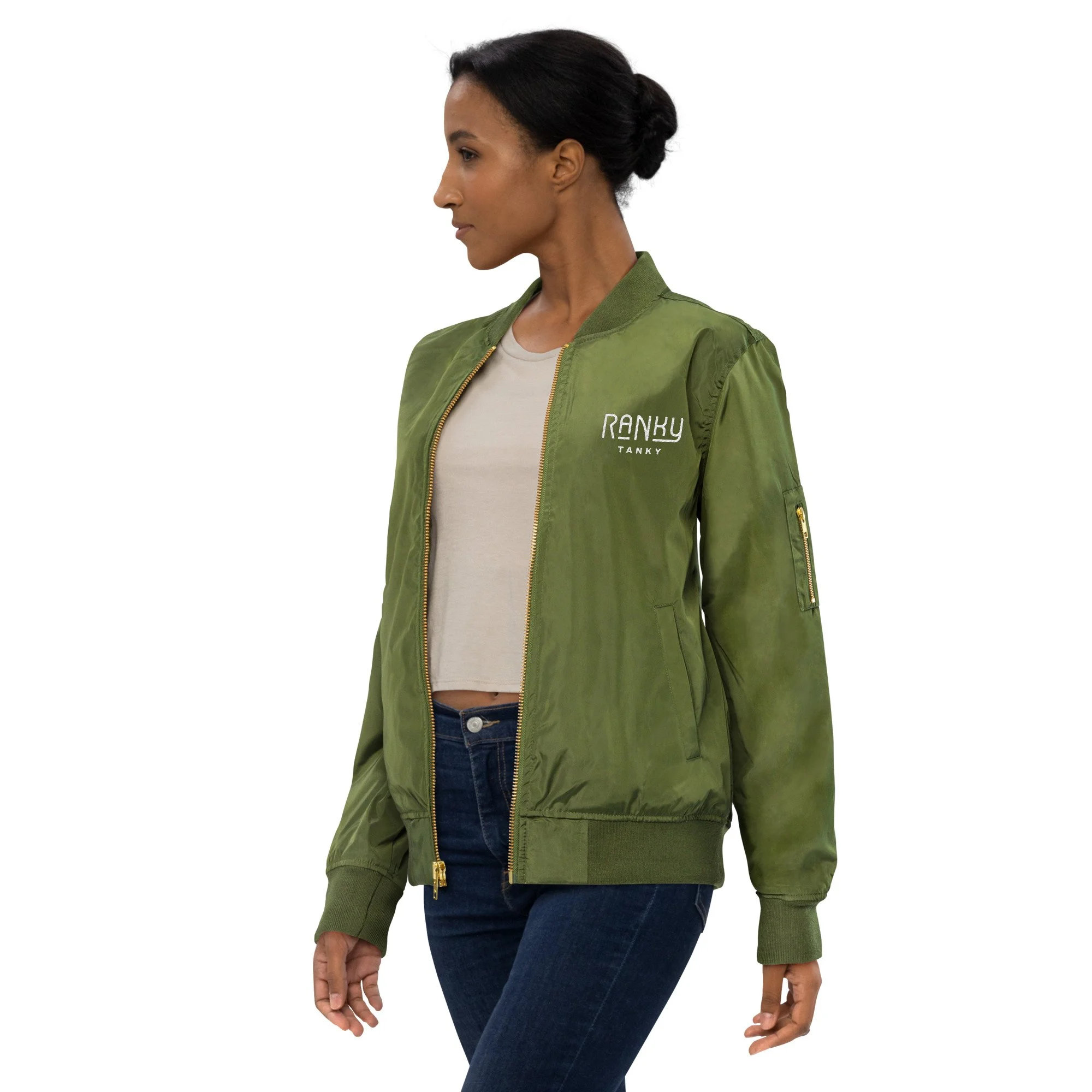 【AAKE】WASHING BROWNIE BOMBER JK BOMBER JACKET BIONDA WITH BATWING SLEEVES IN KHAKI | Shopthelook