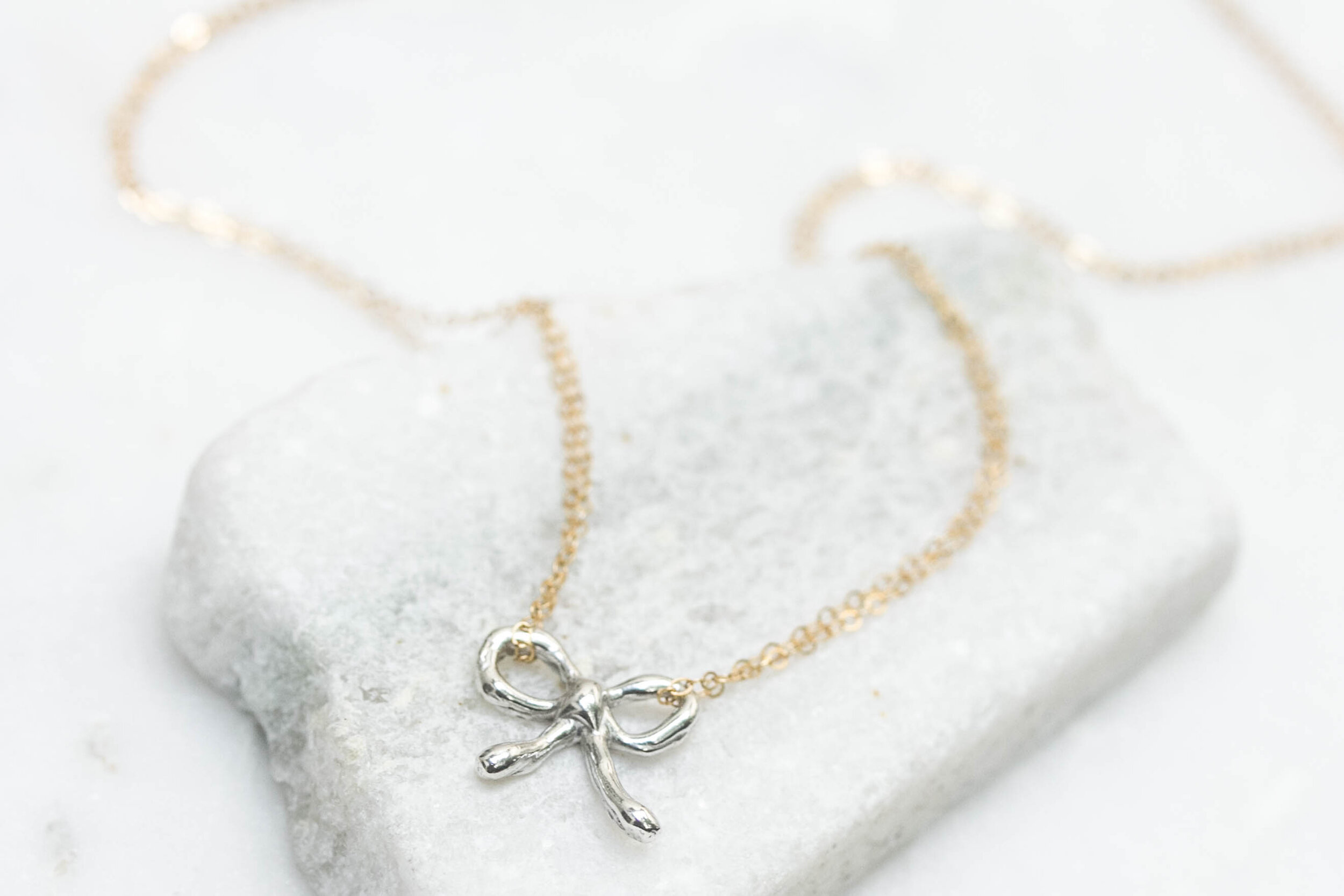 Ribbon bow two-tone everyday necklace — Rach B Jewelry