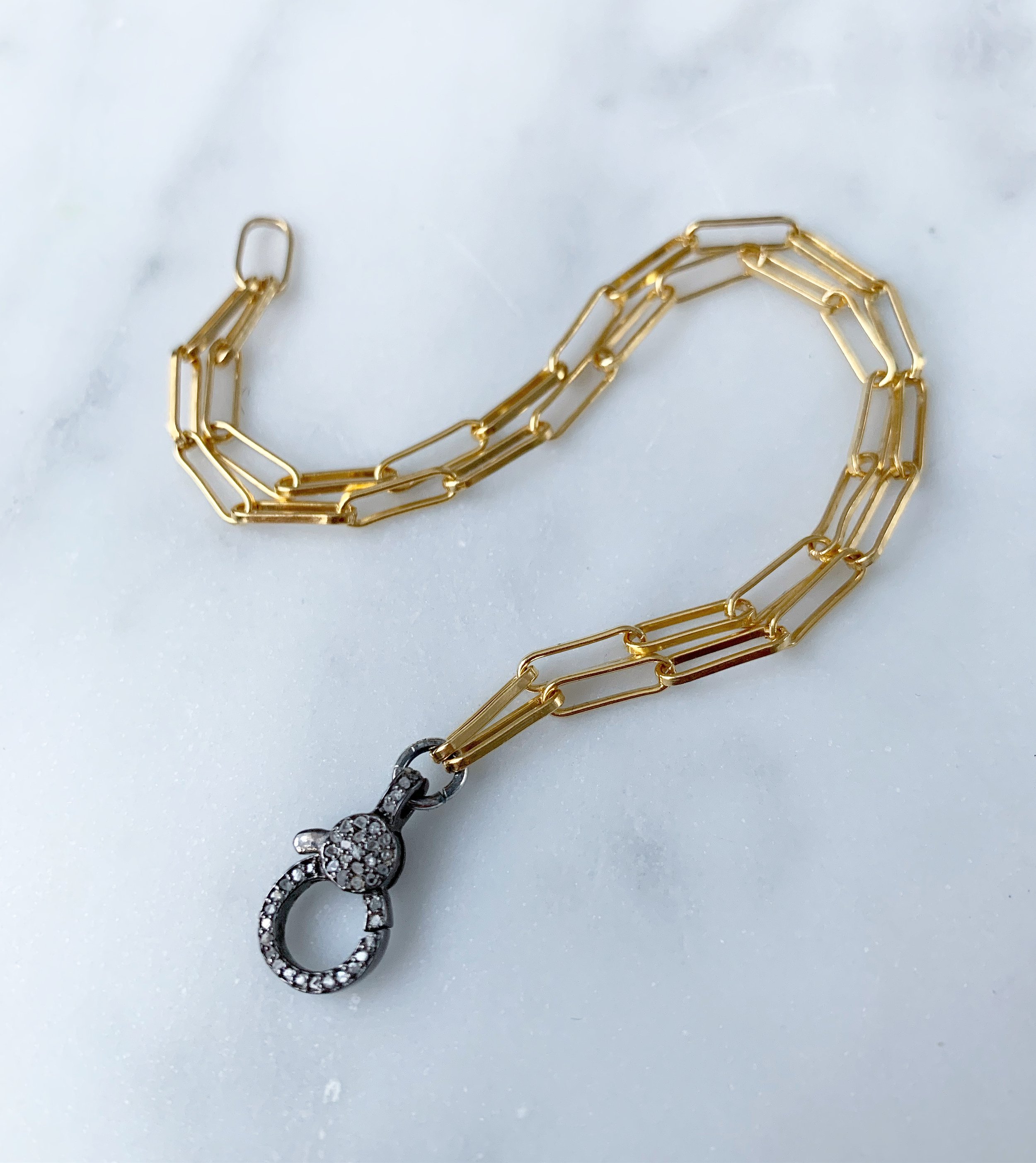 Diamond pave clasp double layer paperclip chain bracelet // 14k gold fill +  oxidized sterling — Rach B Jewelry