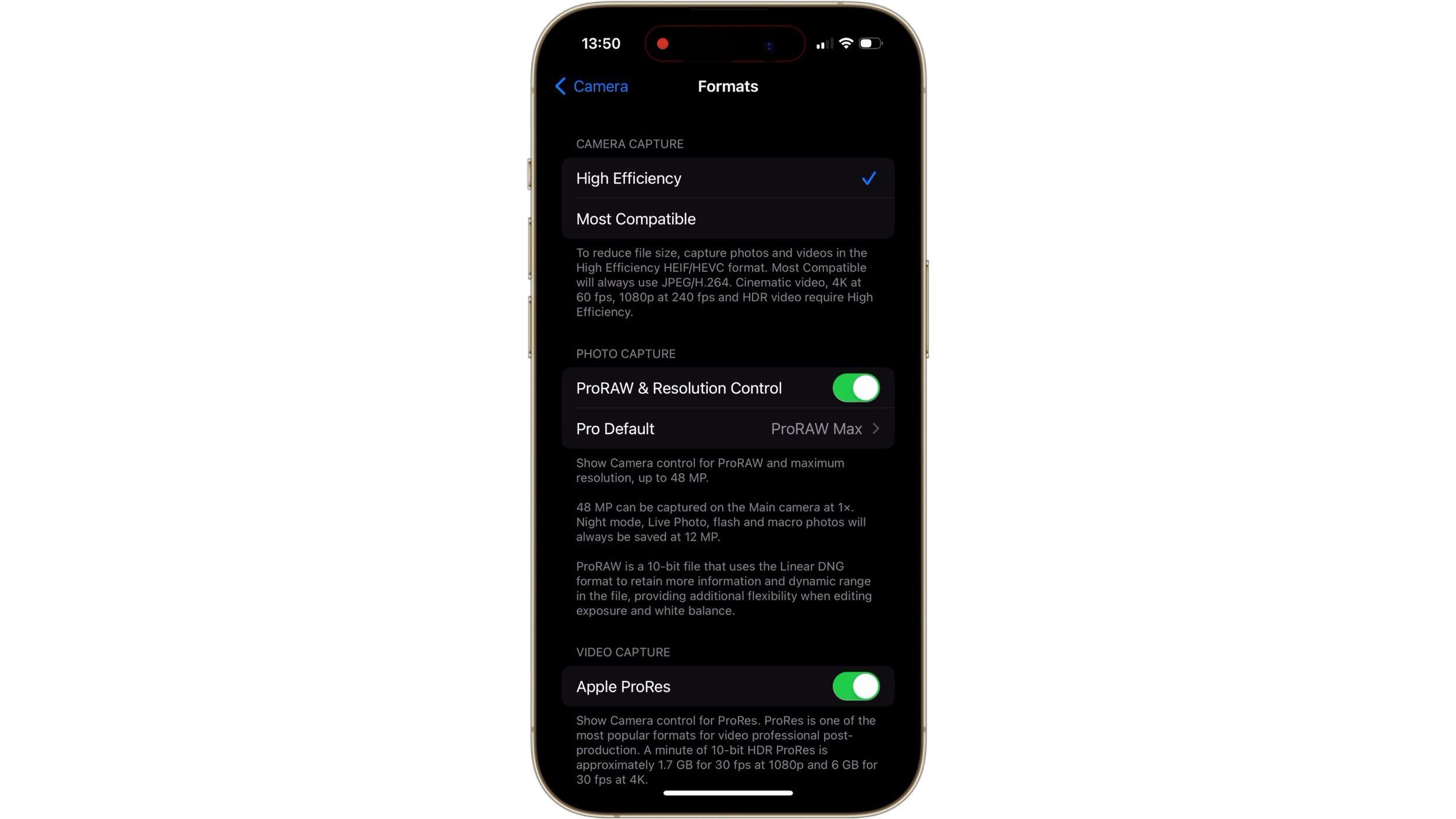 تنظیمات دوربین آیفون برای کیفیت بال