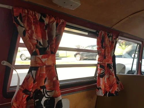 Red T2 Bay Window Bus Curtains Full Set