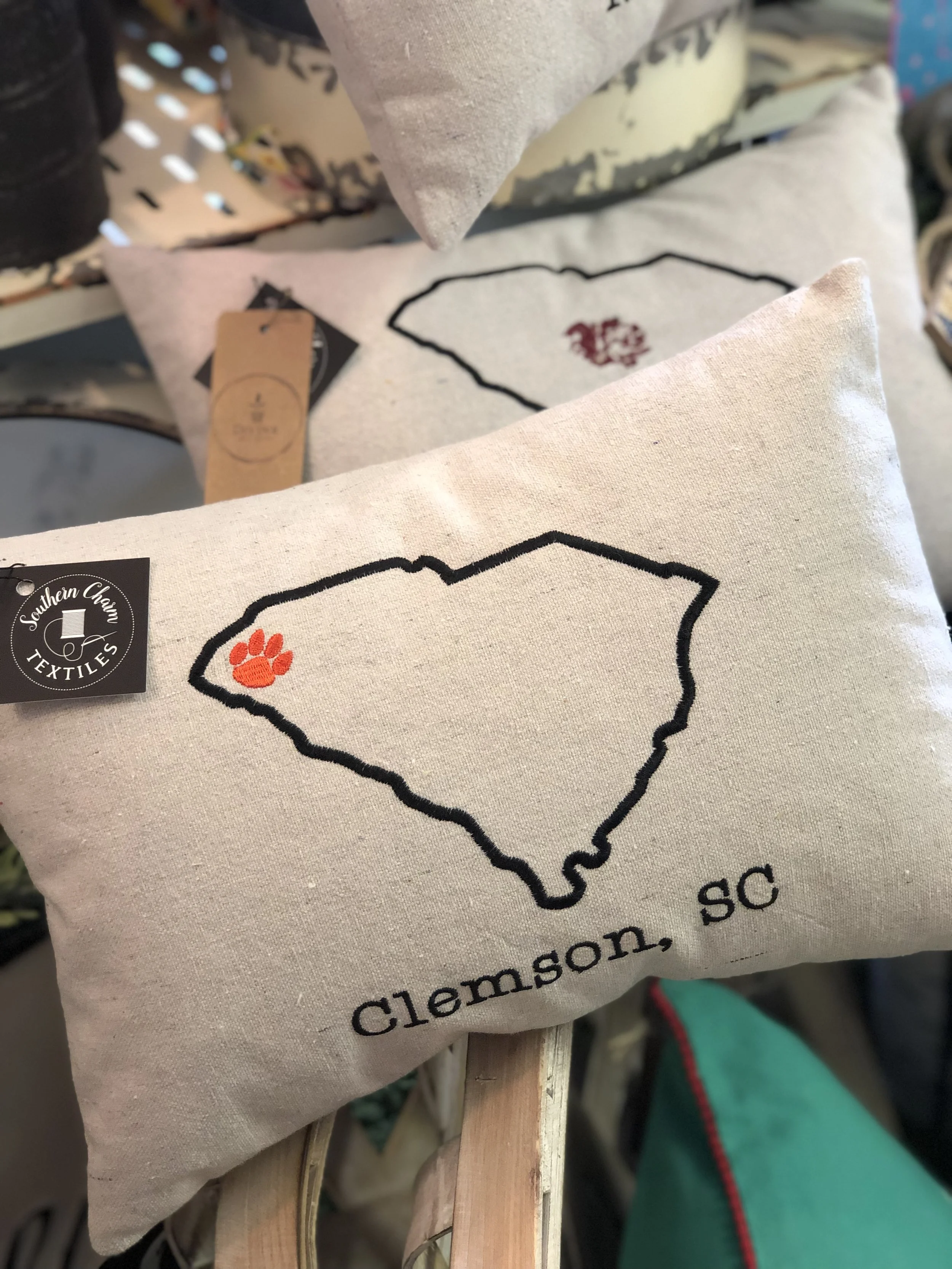 Clemson top embroidered pillow