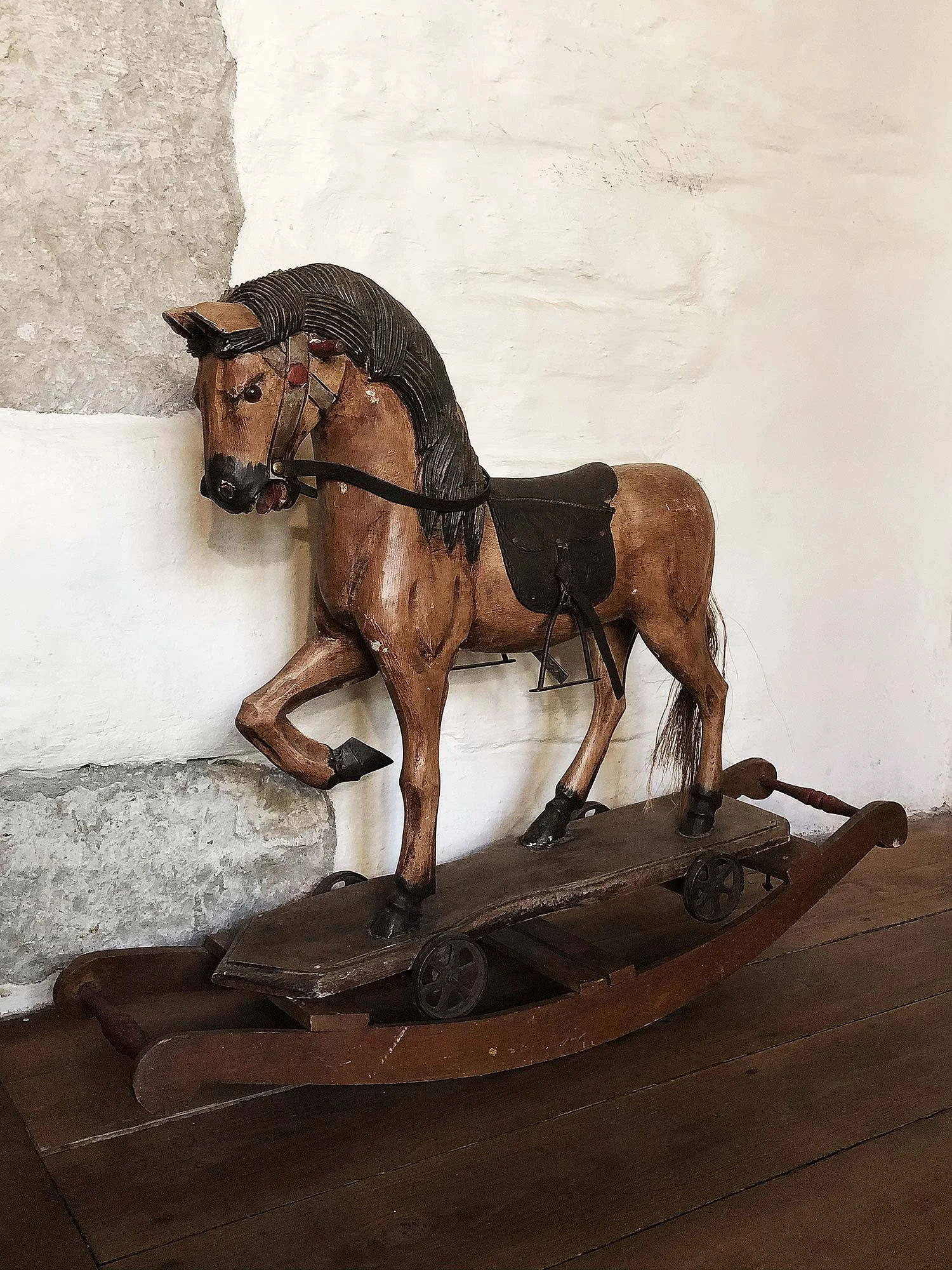 hand carved wooden rocking horse