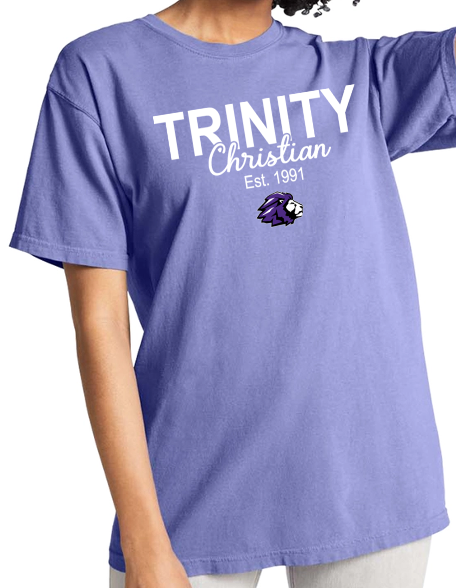 Trinity Est." Adult Comfort Colors Short Sleeve T-Shirt — Trinity Christian School | Sharpsburg, GA