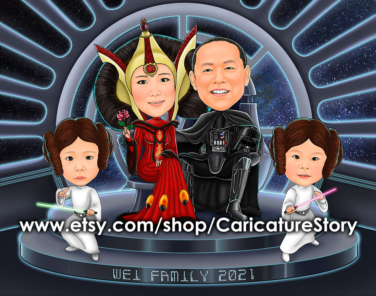 Personalized Star War Movie theme family caricature portrait — Caricature  Story - Personalized custom digital cartoon caricature art and special gift  for every special occasion