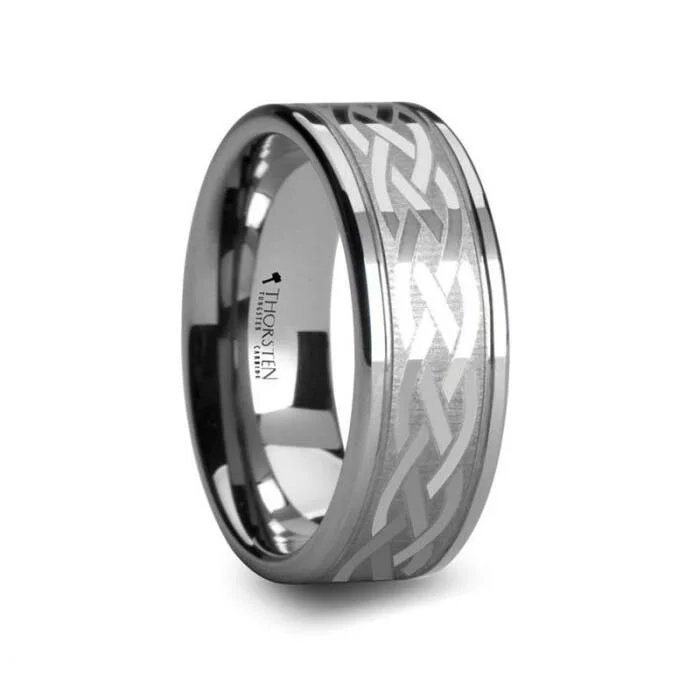Thorsten PAETUS Flat Dual Offset Grooved Tungsten Ring with Celtic Design - 8mm & 10mm Thorsten PAETUS Flat Dual Offset Grooved Tungsten Ring with Celtic Design - 8mm & 10mm