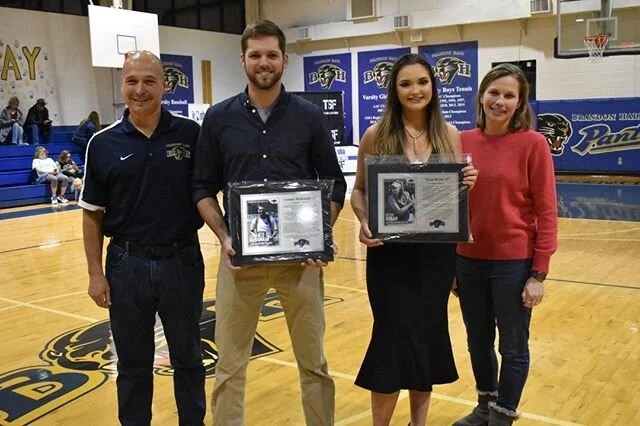 Friday night was a great night to be a Panther!
Brandon Hall recognized Connor McDonald '15 and Olivia Bryan '17 into the Brandon Hall Hall of Fame. They will be the 7th and 8th athletes with that recognition.
On the tennis court, Olivia Bryan won 4 Region Tennis Championship, 1 State Championship, and finished as State Runner Up 2 times. Olivia finished her career with the school record for singles wins (boys or girls). She was also a key piece to the Girls Tennis GISA State Championship in 2015.
Connor McDonald set the record for most doubles wins as a Panther. He was the GISA State Runner Up twice in doubles and helped the Panthers to their GISA State Championship in 2012. He also earned All State recognition on the soccer field.
More importantly, both athletes represented Brandon Hall the right way and took pride in wearing the BH uniform.
#tennis #soccer #halloffame #pantherpride #brandonhallschool