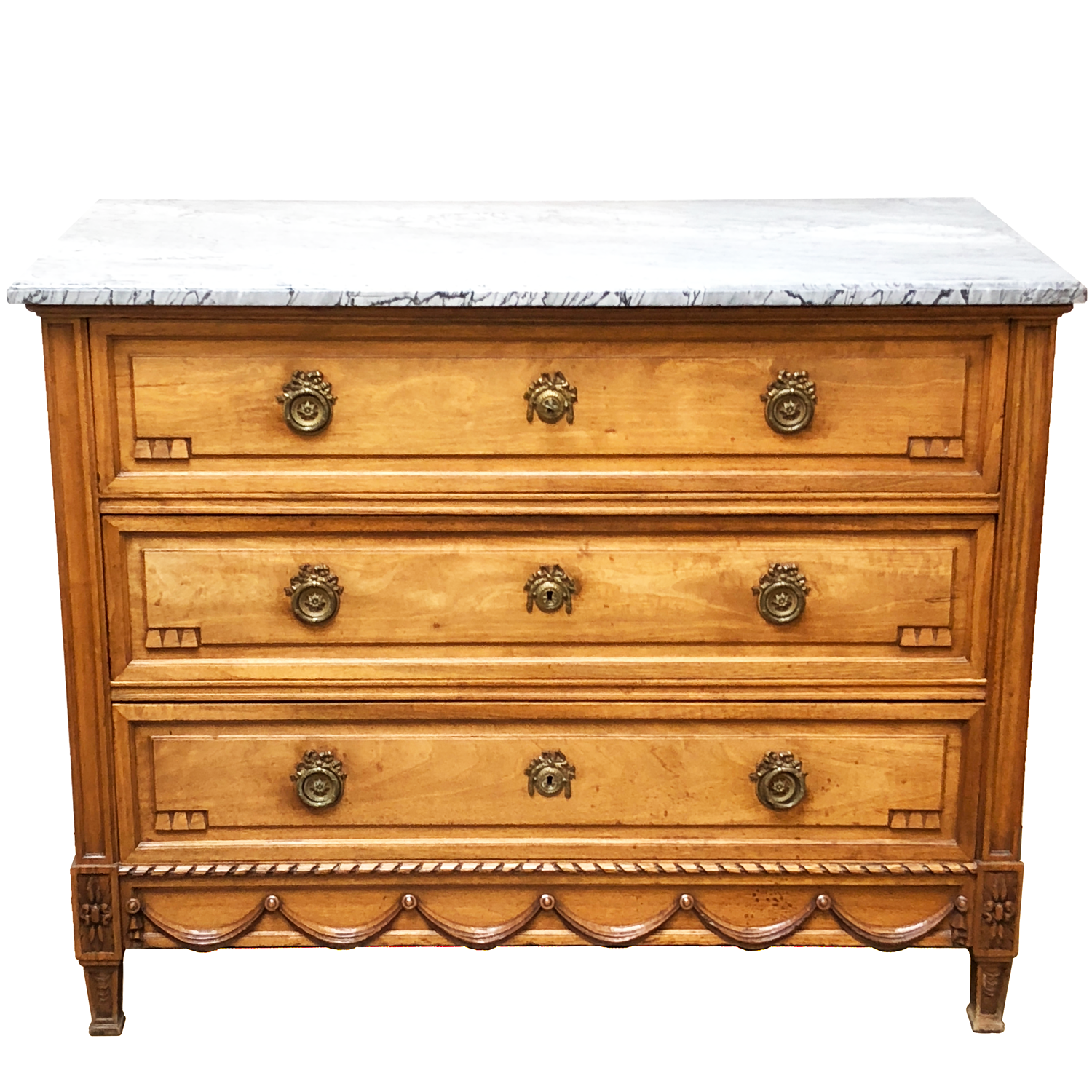 Louis Xvi Style Marble Top Commode In Faded Walnut France Circa