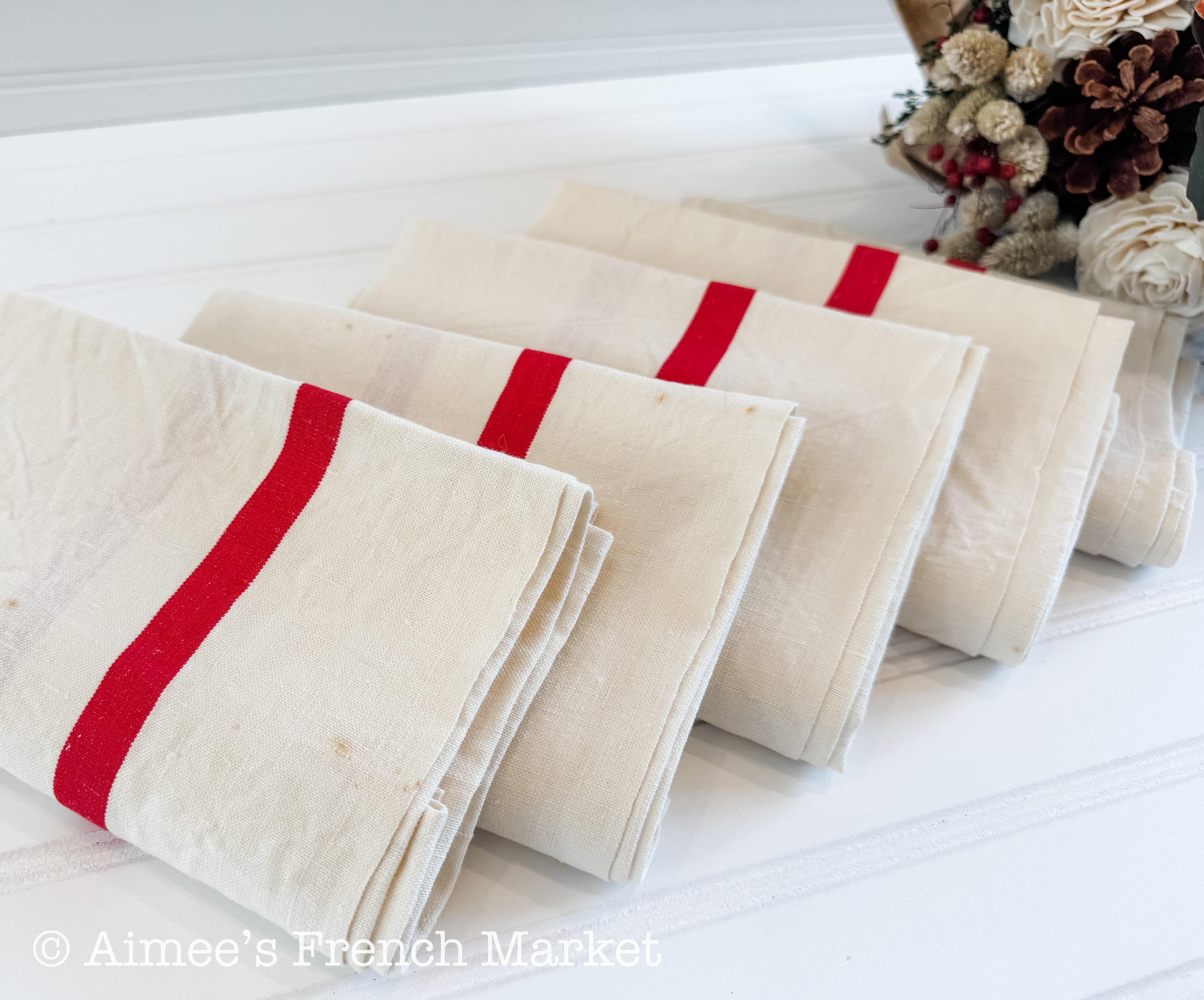 French Vintage Red-Striped Linen Kitchen Towels, c.1920s, Single/One Stripe, Large — Aimee's French Market French Vintage Red-Striped Linen Kitchen Towels, c.1920s, Single/One Stripe, Large — Aimee's French Market