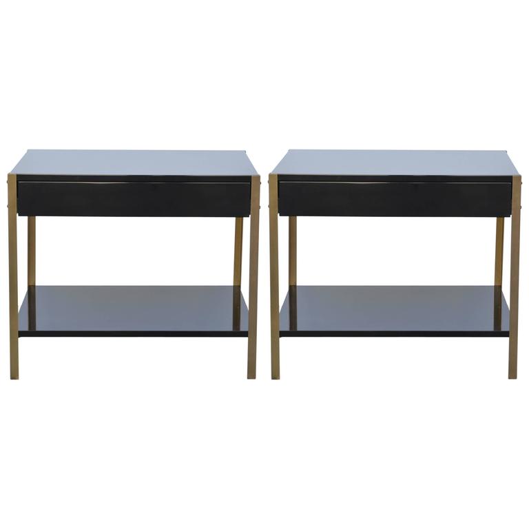 Pair Of Laque Black Lacquer And Brass Night Stand Blend Interiors