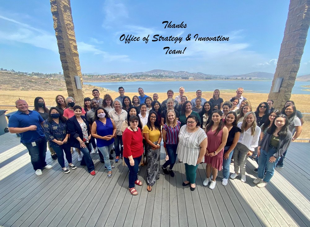 Team photo of the Office of Strategy and Innovation with thanks from Carey Riccitelli