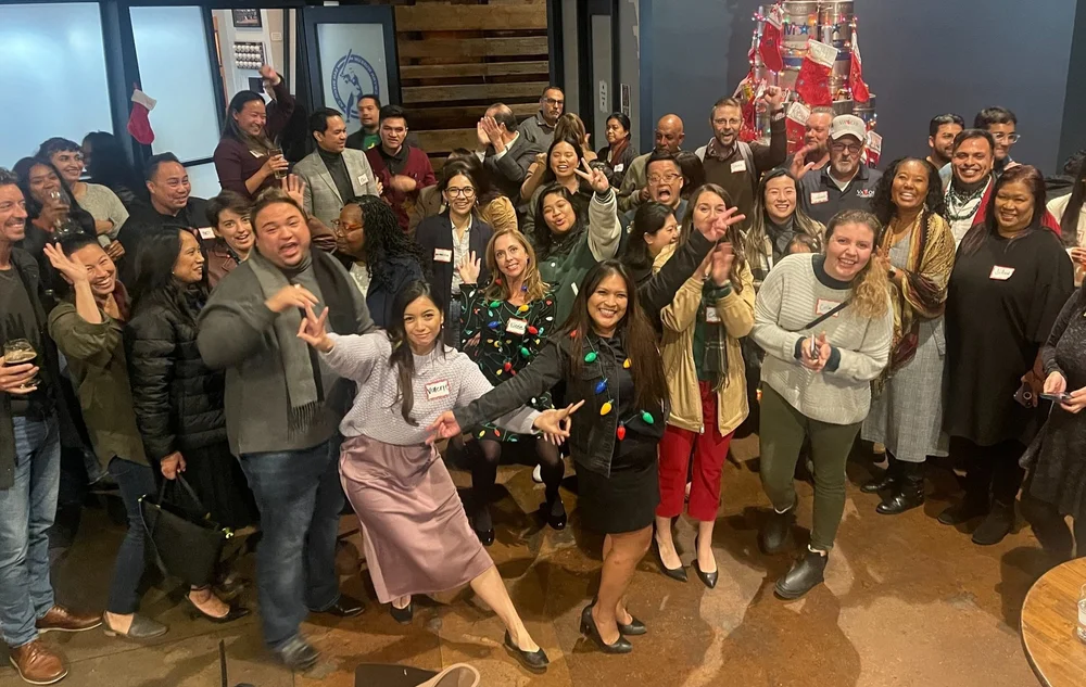 A large group of people at a holiday party