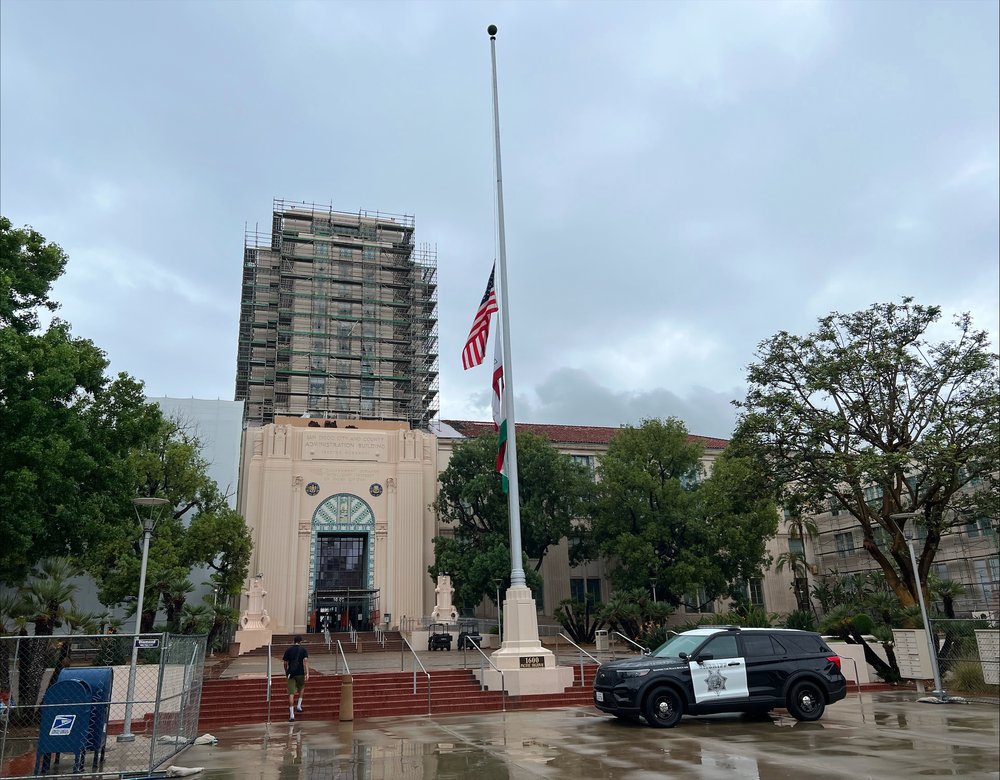 Flag at half-mast at County building