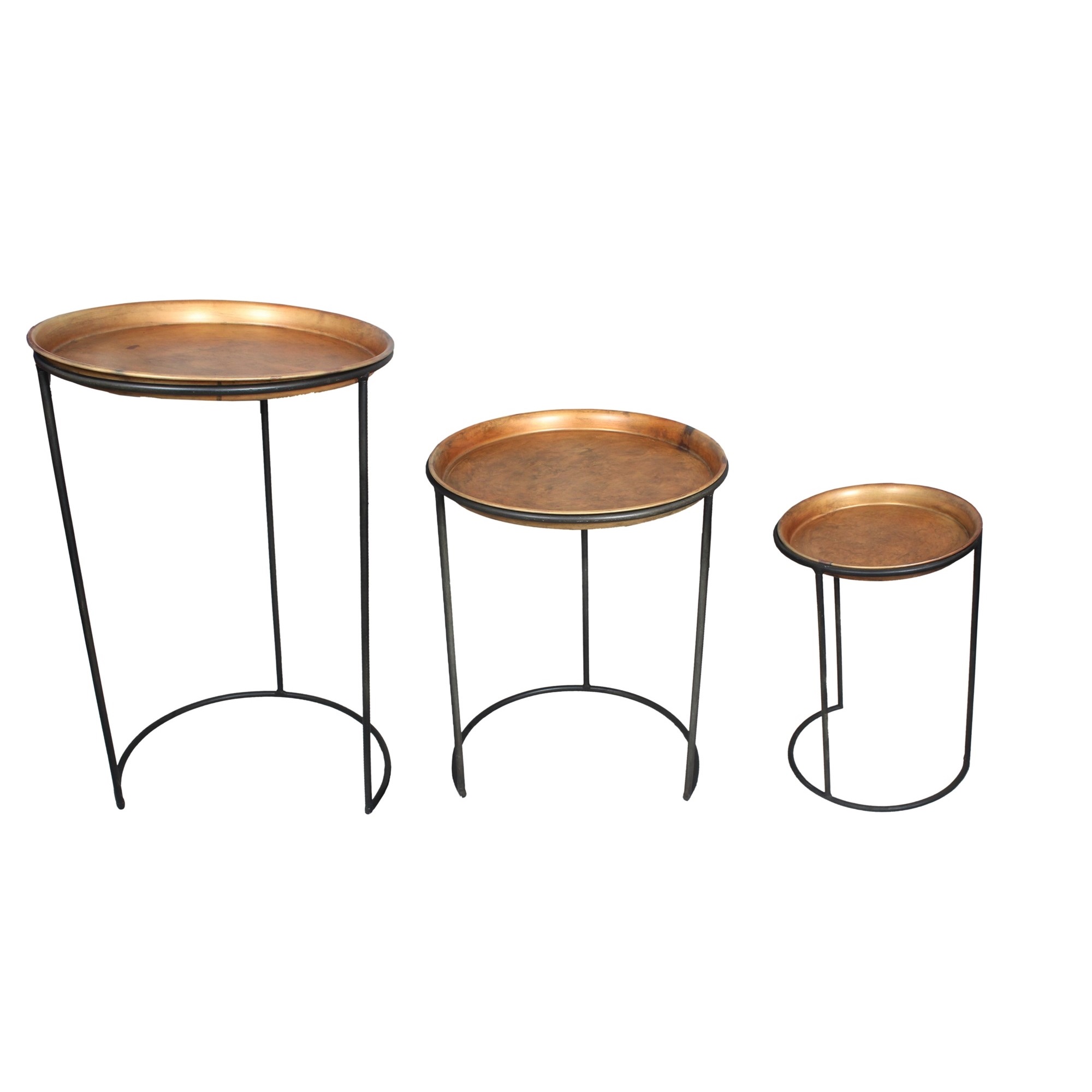 Iron Nesting Tables With Burnt Gold Trays Set Of 3 Decorative
