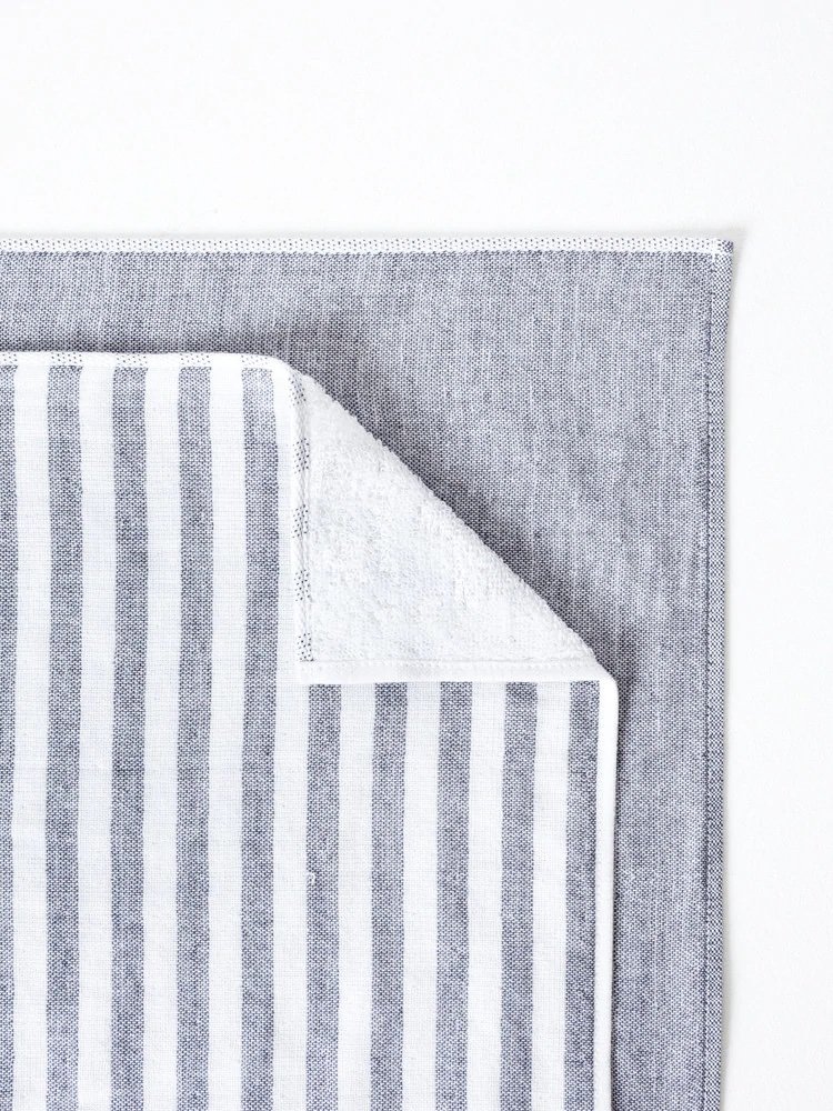 Japanese Linen Kitchen Towel, Grey Thin White Stripe