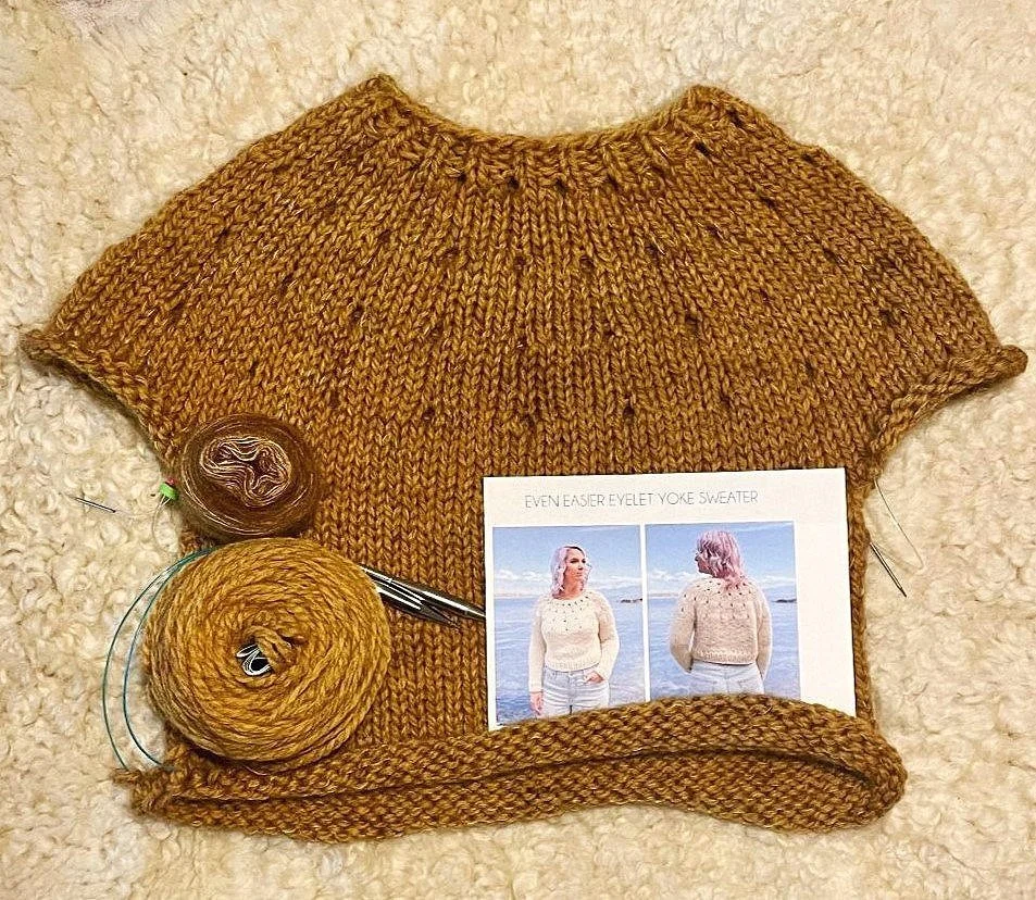 Eyelet yoke shop sweater