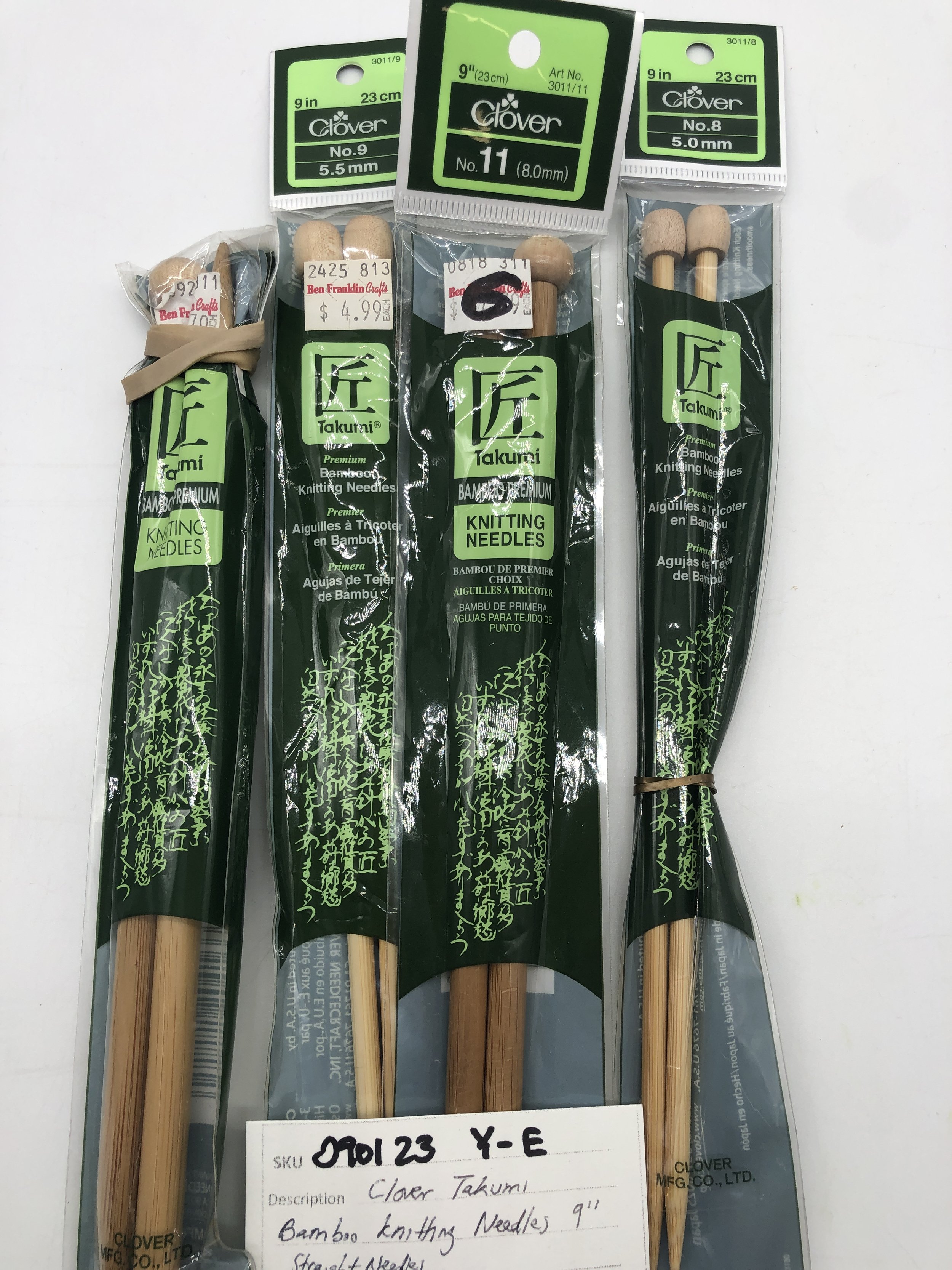 090123-Y-E Clover Bamboo Straight Knitting Needles, Various Sizes