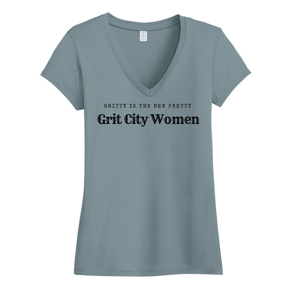 V Neck Tee - Fog Blue — Grit City Women