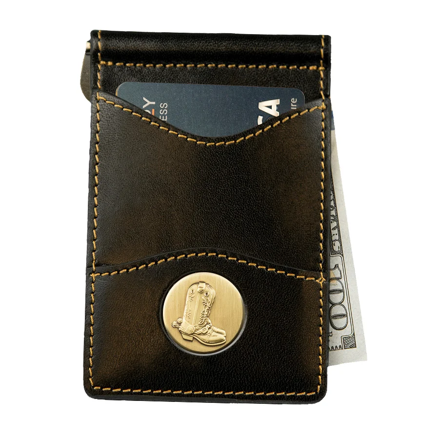 225MRFID Denver Medallion Money Clip, Black Leather — Palm West 