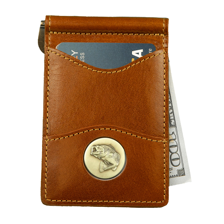 225MRFID Denver Medallion Money Clip, Saddle Tan Leather — Palm West Wallets