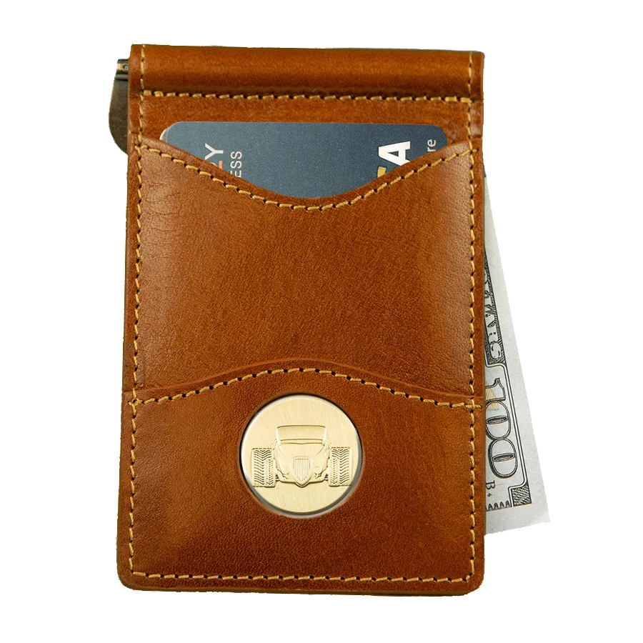 225MRFID Denver Medallion Money Clip, Saddle Tan Leather — Palm  
