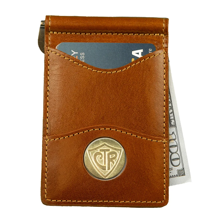 225MRFID Denver Medallion Money Clip, Saddle Tan Leather — Palm  