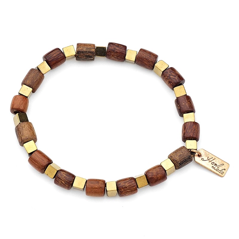 Wood bead bracelet with charm
