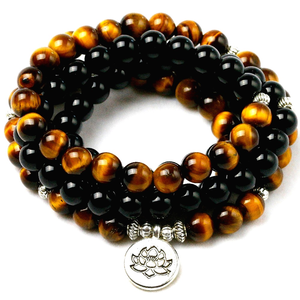 Hot Men's Fashion Black Onyx Stone Tiger Eye Sanskrit Beads Cuff Charm Bracelets