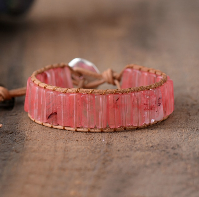 A Heart Full Of Love Leather Wrap Bracelet Pink Tourmaline Peaceful Island - Womens Leather Wrap Bracelets Australia A Heart Full Of Love Leather Wrap Bracelet Pink Tourmaline Peaceful Island - Womens Leather Wrap Bracelets Australia