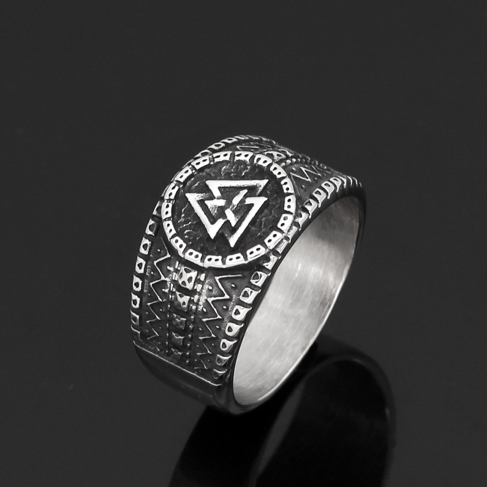 Nordic Men's Badge Ring Viking Valknut Warrior Rune jewelry adjustable rings 