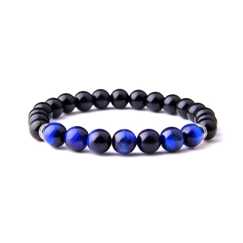 Made in USA Gift Box Included Mental Clarity and Focus High Quality Stretch Navy Blue Natural Gemstone Beads Mens Bracelet Size Large Forziani 10mm Blue Tigers Eye Beaded Bracelet for Men