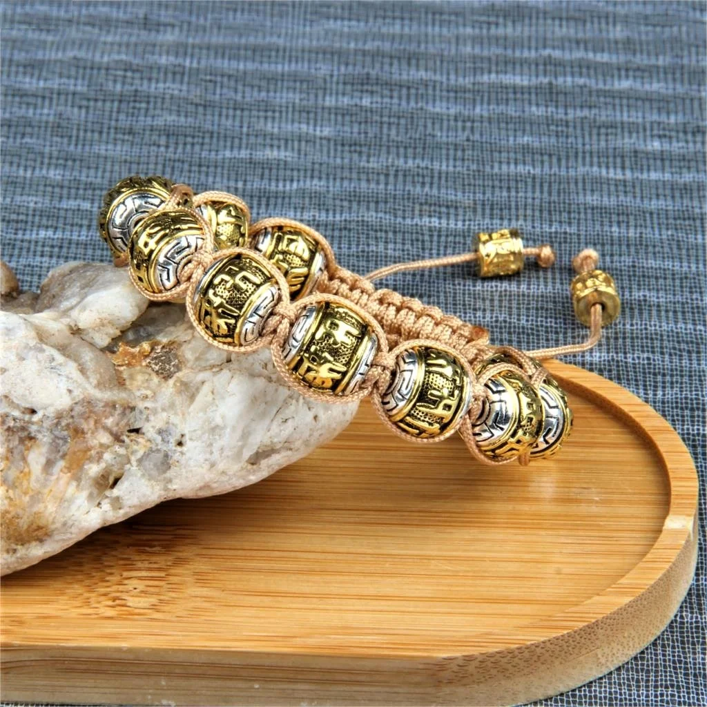 Bracelet avec perle de macramé mantra doré antique - Pour homme - Peaceful Island