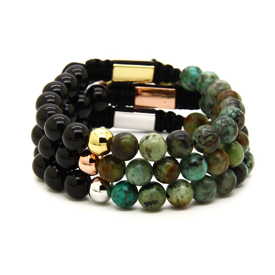 Handmade turquoise and onyx bracelet set