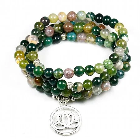 Earth Energy Indian Agate Wrist Mala Bracelet Peaceful Island Indian Agate Wrist Mala Bracelet