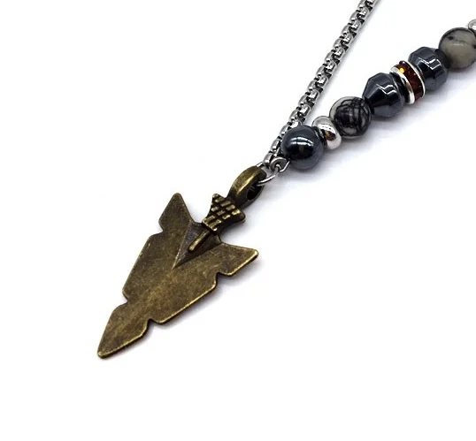 Mens Carved Bronze Arrowhead Necklace 