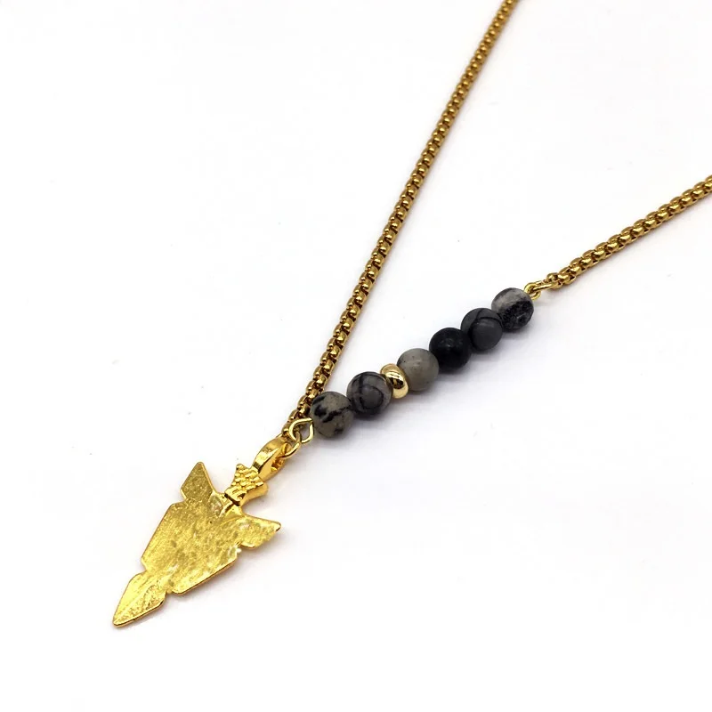Mens Carved Golden Arrowhead Necklace 