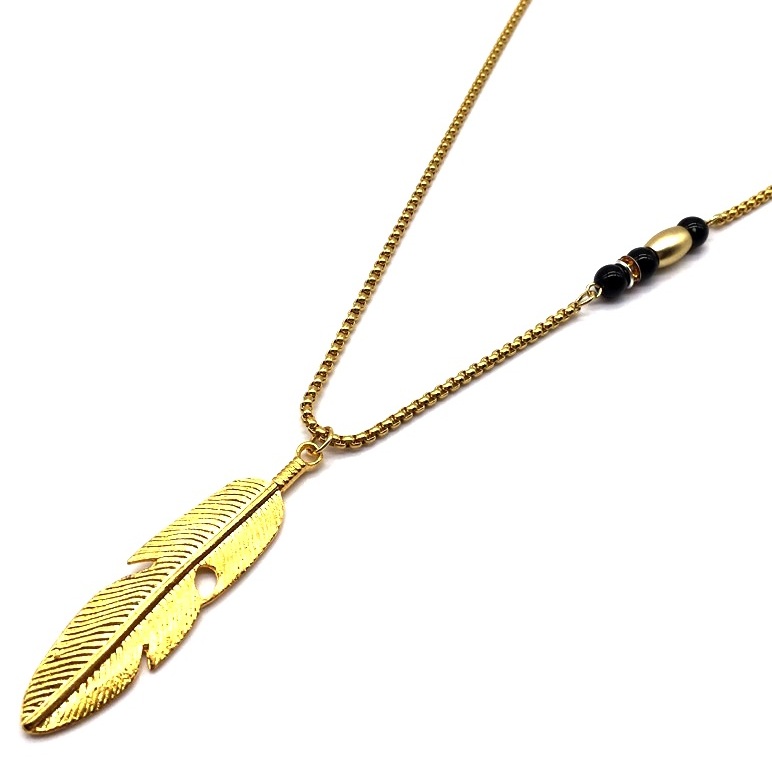 Womens Mens Jewellery Mens Necklaces Metallic Boohoo Feather Pendant Necklace in Gold 