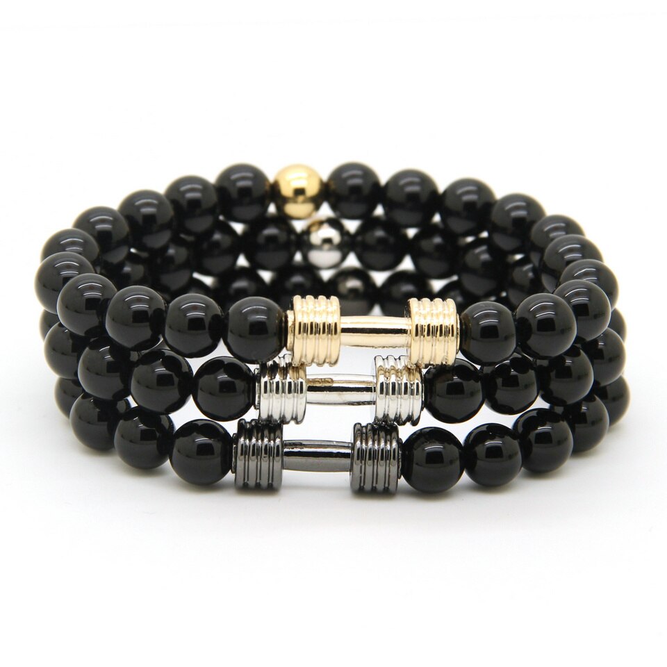 Sleek Men's Barbell Black Onyx Protection Bracelet — Peaceful Island