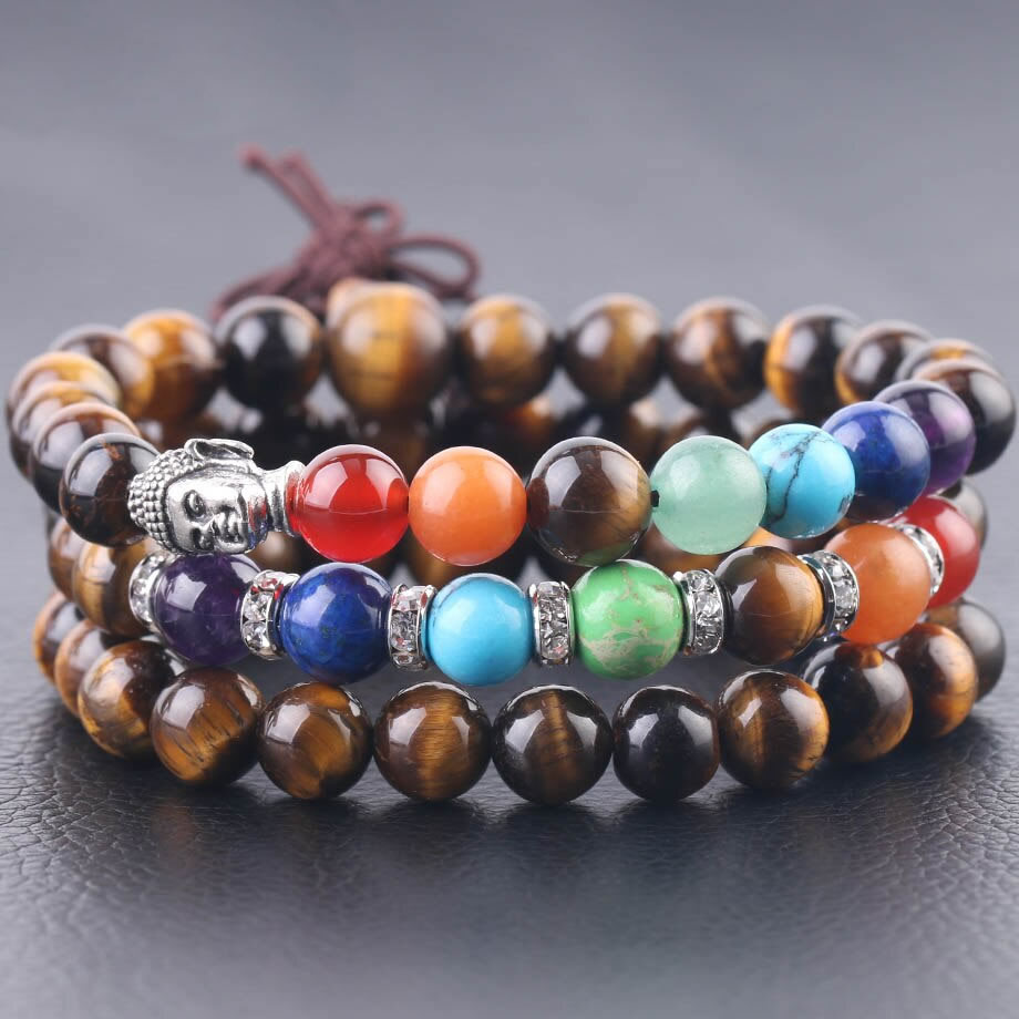 Tigers Eye 7 Chakra Intention Bracelet Grounding Bracelet Gemstone Jewelry Strength & Stress Relief Holistic Healing Crystals and Stones