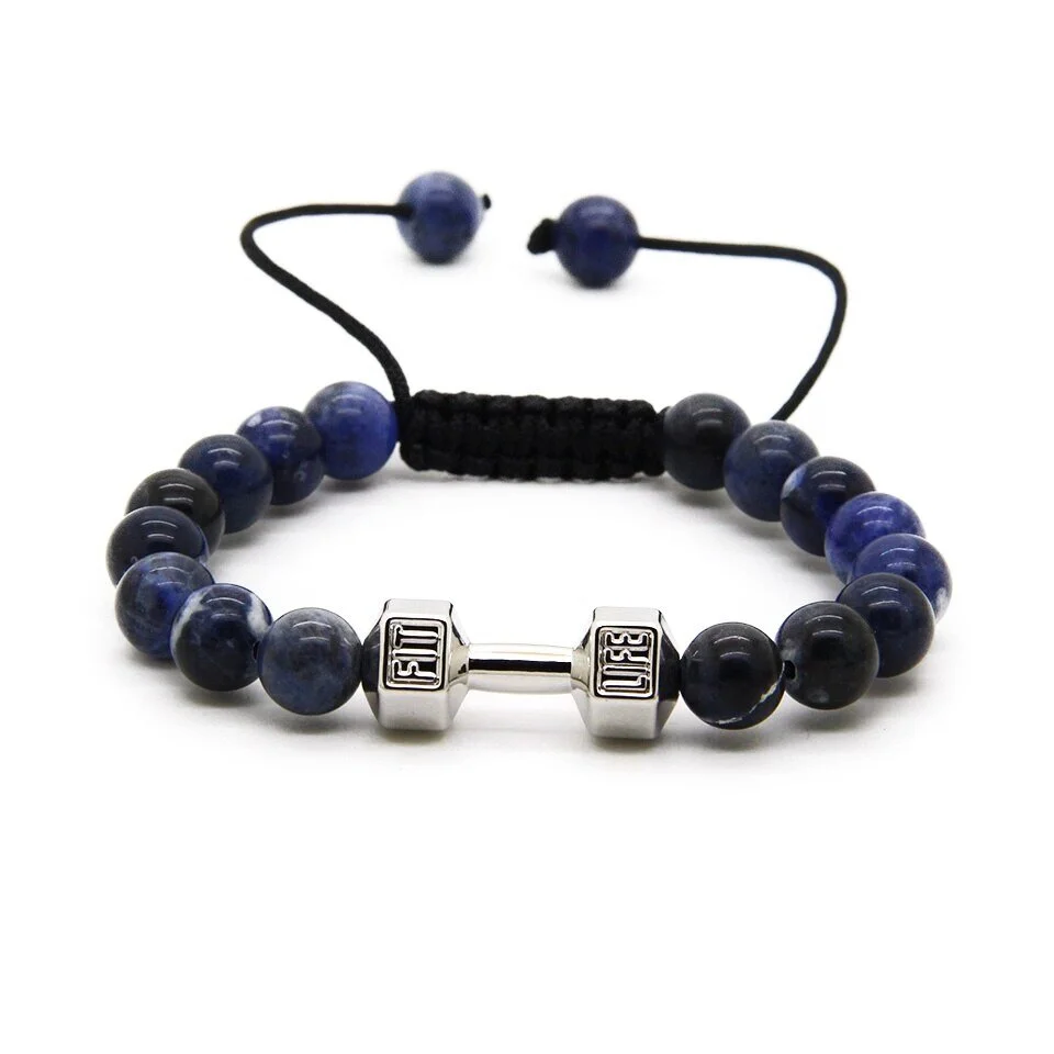 Mens 10MM Golden Sheen Obsidian Bracelet Dumbbell Bodybuilding