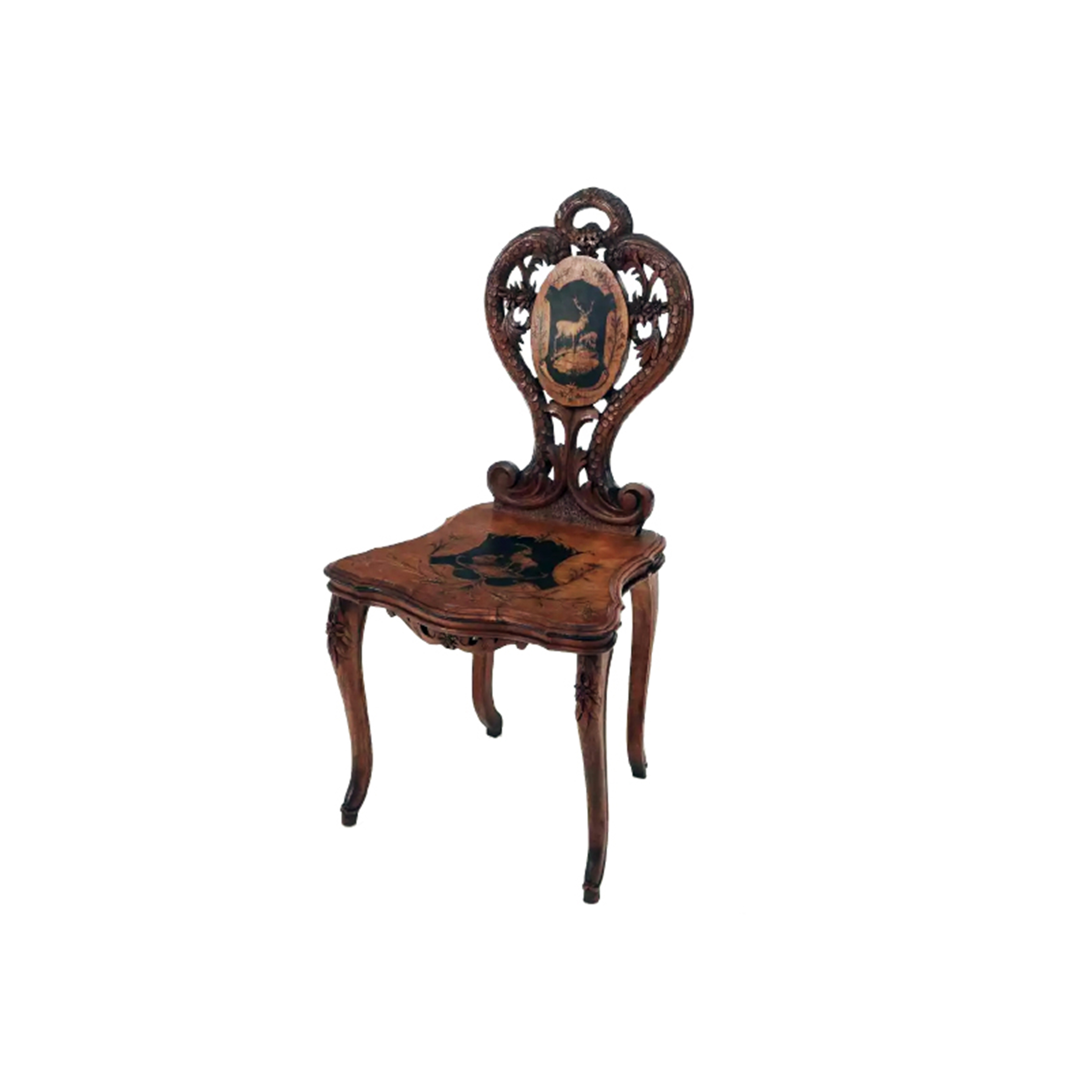 A 19th C Hand Carved And Inlaid Black Forest Chair Extreme