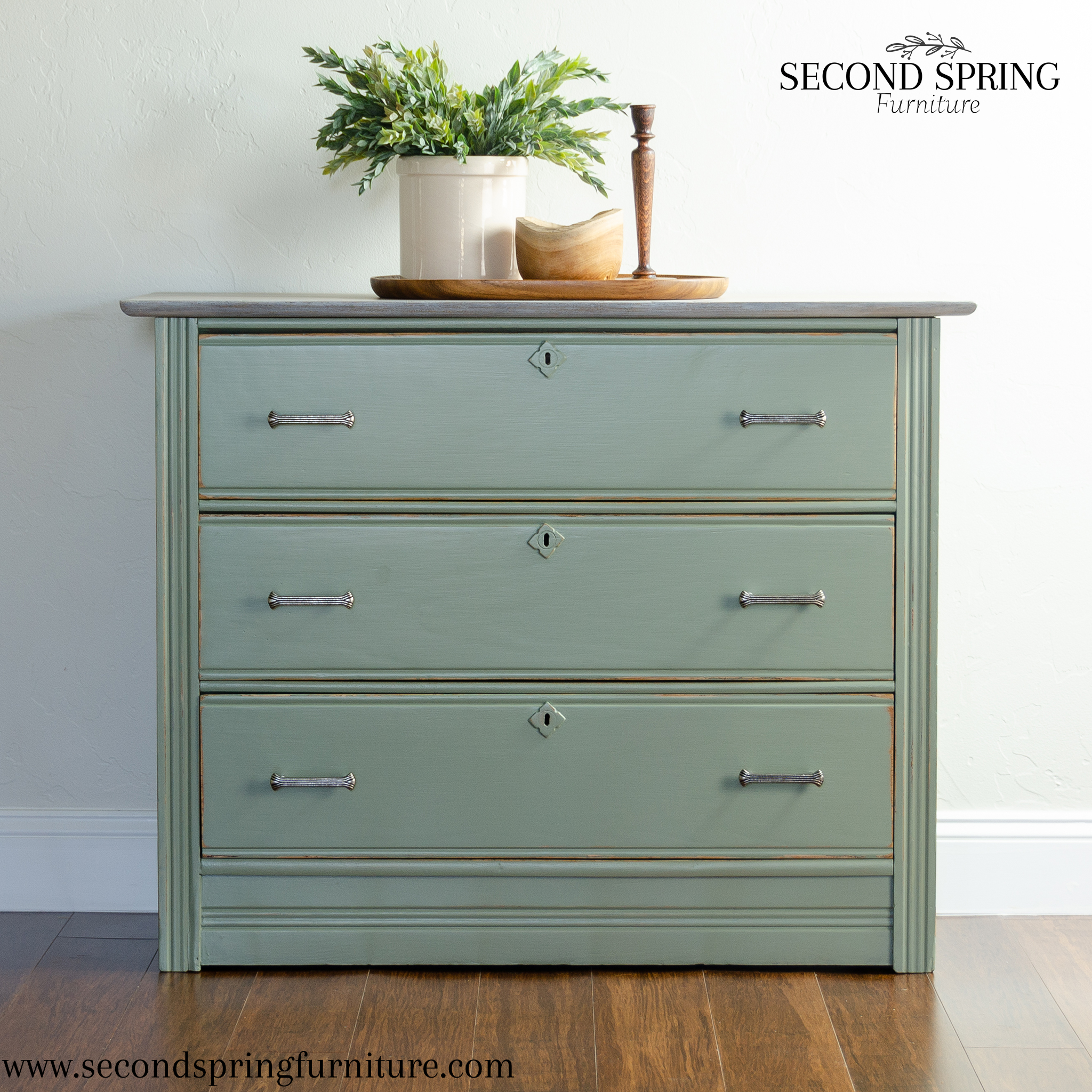 Soft Green Antique 3 Drawer Dresser Second Spring Furniture