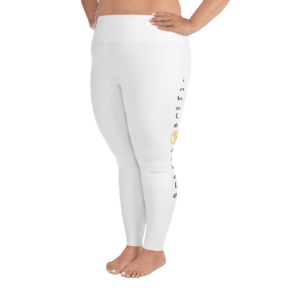 BNFYoga Logo Plus Size Leggings - inhale (white) — Breathe N Flow Yoga