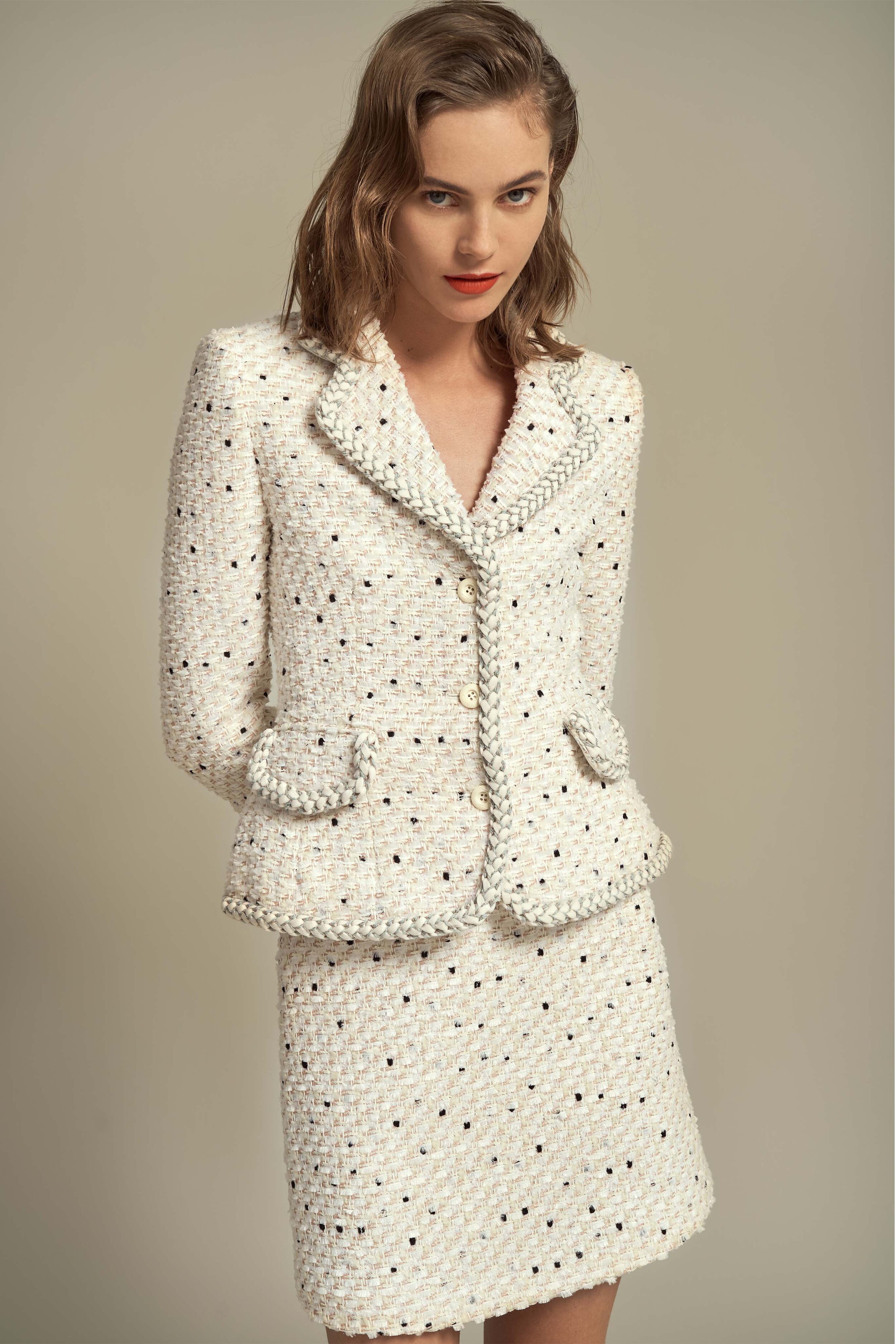 Beige Tweed Jacket Women White Tweed Blazer Women Tweed 