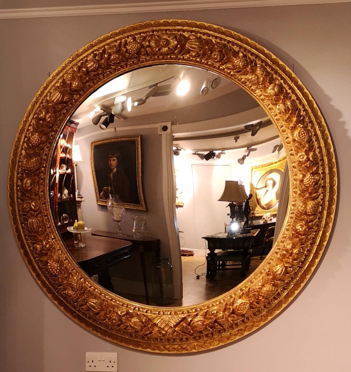 A Large 19th Century Continental Convex Mirror Reepham Antiques
