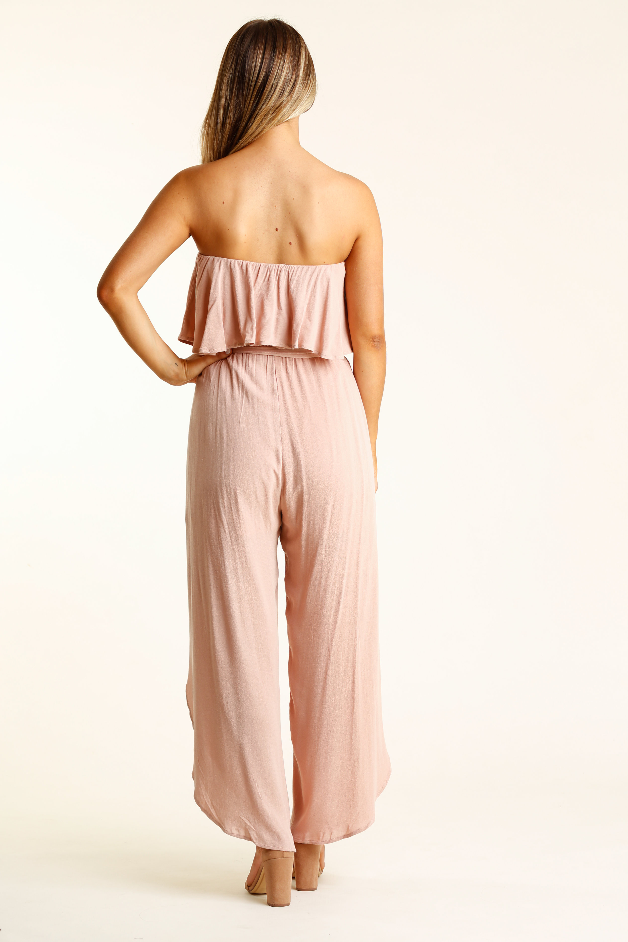 strapless pink jumpsuit