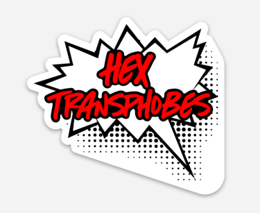 sticker of a spiky speech bubble that says 六角透音 in red text