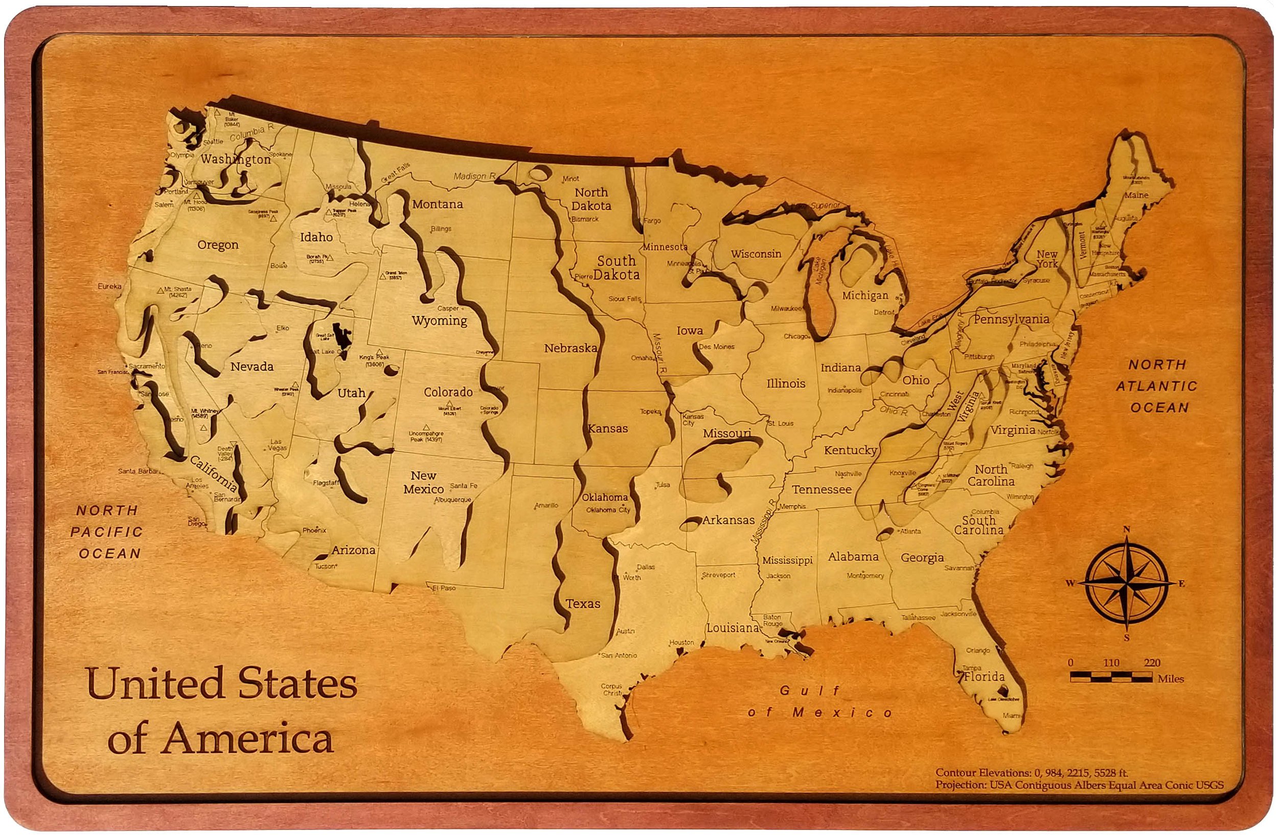 United States of America Topographical Map from a varity of wood sources,  USA, State map, vintage, rustic fine art one of a kind piece. – Chris  Knight Creations