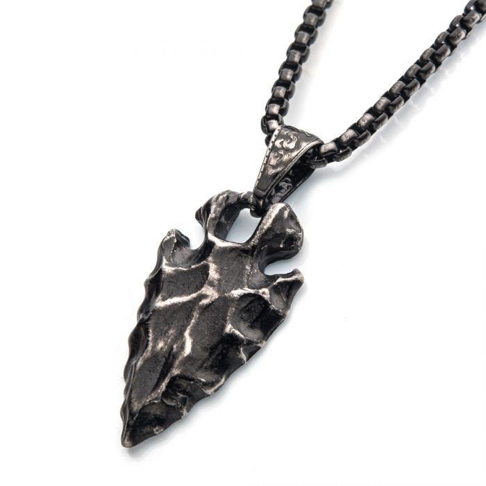 Silver arrowhead pendant black string necklace