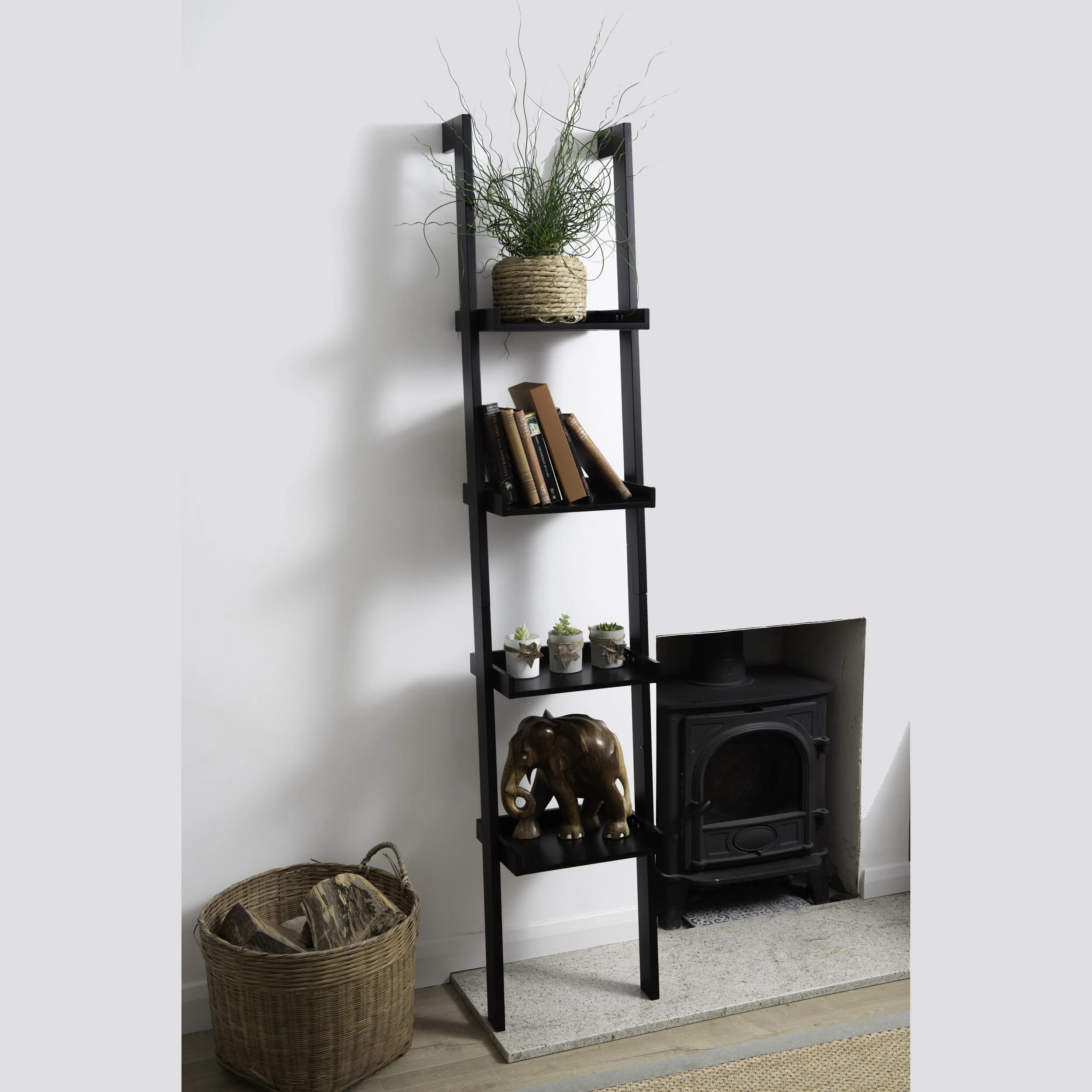 Sennen Ladder Shelf Black Interior White